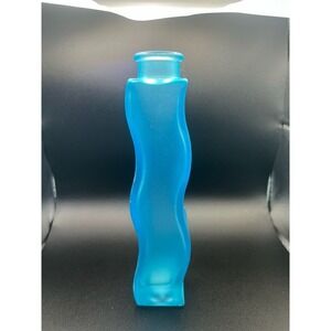 IKEA Blue Frosted Glass Wavy Bud Vase 8.5 Inch